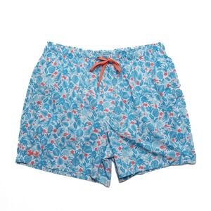 Under Armour Swim Trunks Mens XL Blue Tropical Floral Lined Drawstring